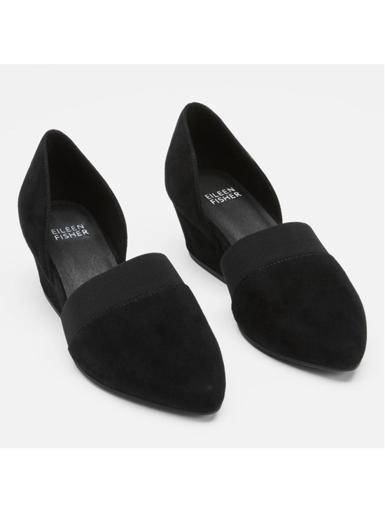 EILEEN FISHER Shoes - Eileen Fisher Hilly Black Suede d'Orsay Wedge Pump Shoes Women's Size 8.5 Low